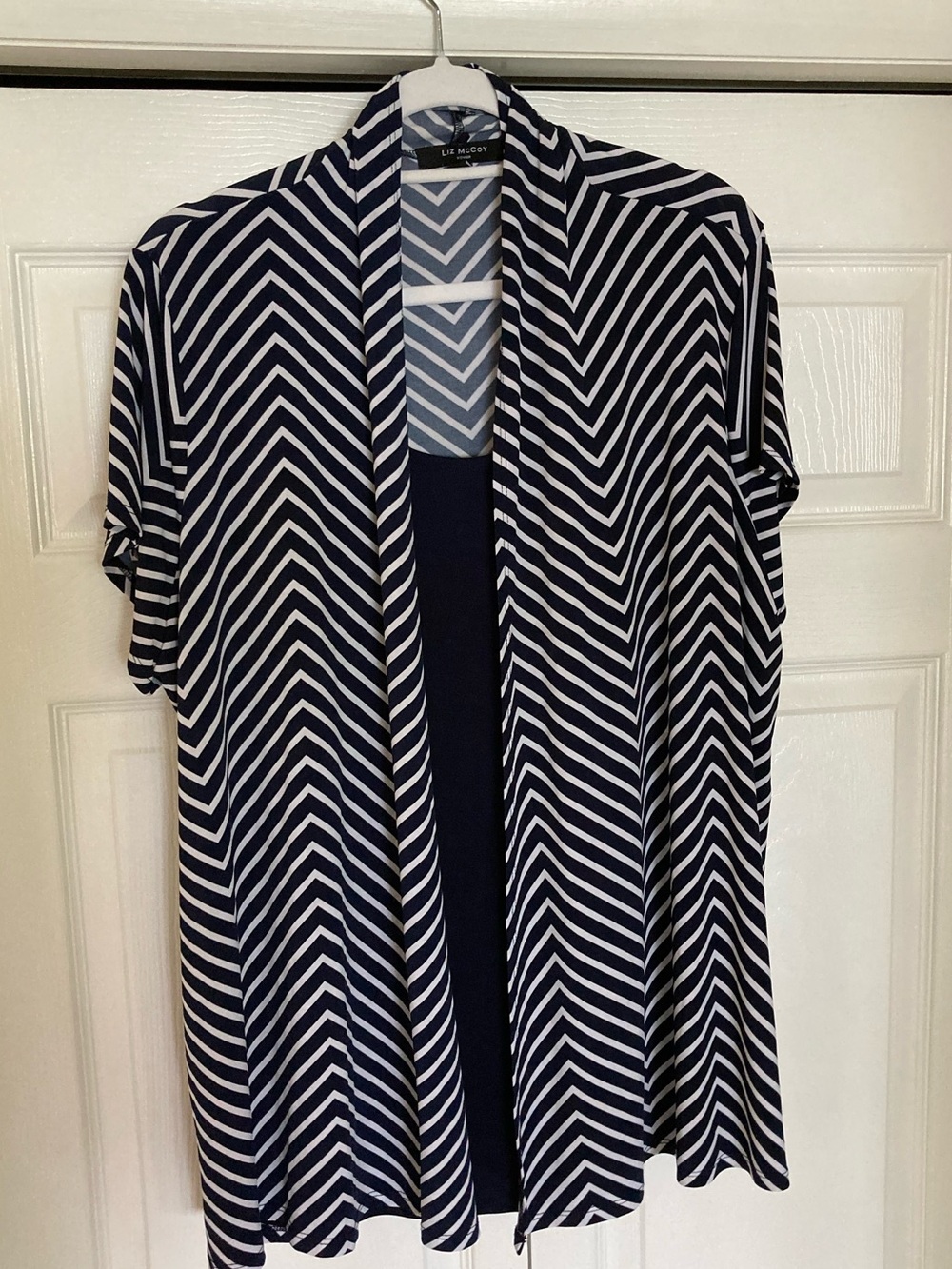 Navy and white striped short sleeve top